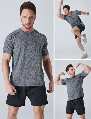 Vista 4 de Paquete de 5 camisetas de manga corta con cuello redondo y de secado rápido para hombre camisetas deportivas para correr entrenar o ir al gimnasio