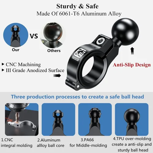 Vista 3 de BRCOVAN Base de montaje de manillar de aleación de aluminio con bola de TPU de 1 '' Compatible with RAM Mounts B Size 1 Inch Ball Double Socket