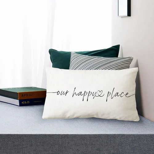 Vista 2 de Sidhua Decoración de funda de almohada con temática familiar de granja para el hogar, con cita de «Our Happy Place», funda de almohada rústica de 12
