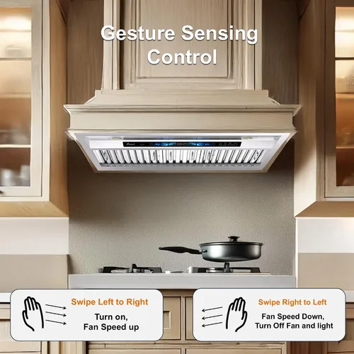 Vista 3 de Awoco Campana extractora de 30 pulgadas, campana de cocina integrada con 800 CFM, control de voz/gestos/táctil, campana de estufa de acero
