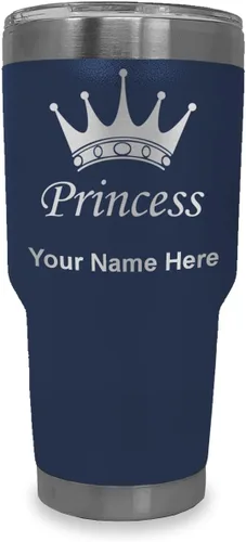 Vista 31 de LaserGram Vaso aislado al vacío de 20 onzas, corona de princesa, grabado personalizado incluido (negro)