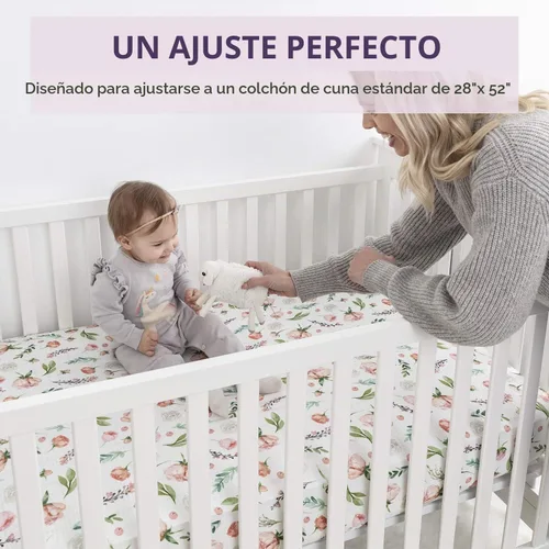 Vista 6 de Pobibaby Paquete de 2 sábanas bajeras para cuna para niñas, juego de sábanas de mezcla de algodón de primera calidad, suaves y transpirables