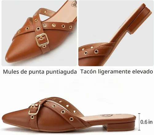 Vista 4 de Trary - Sandalias con lazo y puntera puntiaguda para mujer, modernas, talla 5 B- marrón
