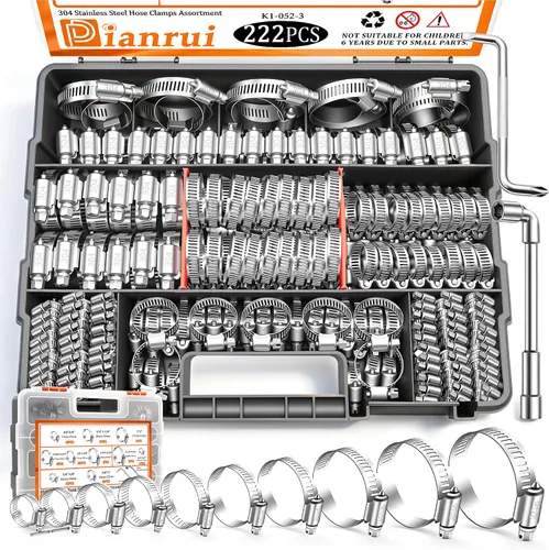 Vista 11 de Dianrui - Kit de surtido de 42 abrazaderas de manguera, abrazaderas de manguera de tornillo sin fin de acero inoxidable 304 de 1/4"–1-1/8" (6-29mm)