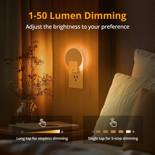 Vista 3 de Lyridz Luz nocturna ámbar enchufable con sensor de atardecer a amanecer, luces nocturnas con sensor de luz LED regulable para baño, pasillo