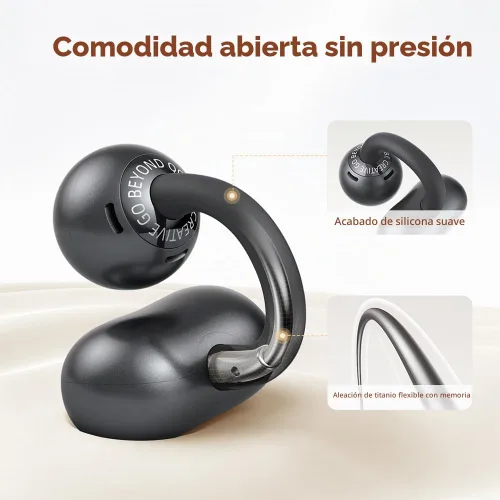 Vista 2 de QCY Crossky C50 - Auriculares inalámbricos con clip Bluetooth 6.0 con 4 micrófonos, 35 horas de reproducción, cómodos para correr/fineza, IPX5