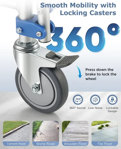 Vista 4 de Silla de ruedas con brazos caídos y ruedas bloqueables, silla de ducha de aluminio impermeable, capacidad de 330 libras, inodoros portátiles