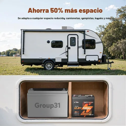 Vista 6 de Litime Batería de litio Xtra-Mini LiFePO4 de 12 V 100 Ah con Bluetooth y BMS de 100 A, mini batería de litio de 12 voltios, máximo 15000 ciclos