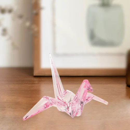 Vista 7 de TEHAUX Adornos acrílicos, estatua de grulla de origami transparente, figura en forma de grúa, figura de papel para decoración de mesa de comedor