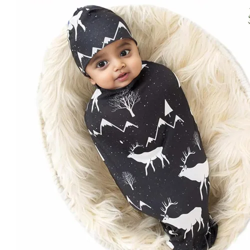 Vista 2 de Galabloomer Manta Envolvente para Recién Nacido con Conjunto de Gorro Bebé Niño Manta de Recepción Gris con Flechas