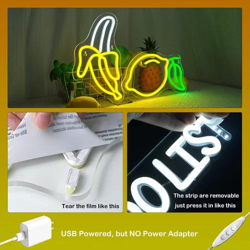 Vista 5 de Juego de 2 letreros de neón de plátano y limón (1 luz de plátano + 1 luz de limón) Luces de neón de frutas para decoración de pared, habitación