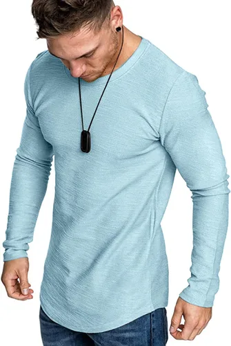 Vista 24 de Camiseta de Moda para Hombre, Camiseta Muscular de Gimnasio, Entrenamiento, Camiseta Atlética de Algodón, Camiseta Superior 240-azul