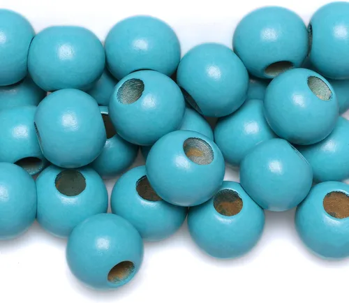 Vista 30 de woodeni - 50 piezas de cuentas de madera para macramé para guirnaldas, decoración para colgar en la pared, 20 mm, colores negro, café, azul claro