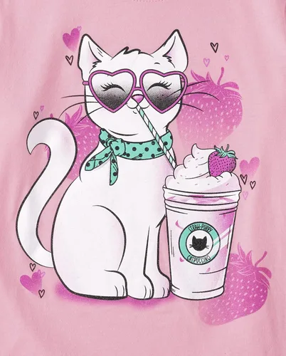 Vista 2 de The Children's Place Camiseta de manga corta con estampado de gato para niñas