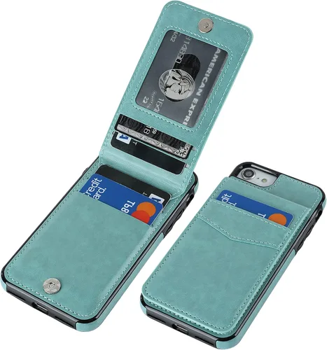 Vista 17 de KIHUWEY - Funda tipo cartera para iPhone SE/8/7 con función atril