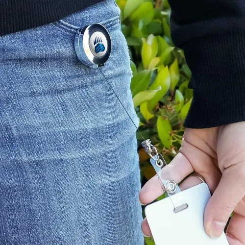 Vista 2 de Bob Jones University Secondary Logo Retractable Reel Premium Metal Chrome Badge ID Card Holder Clip