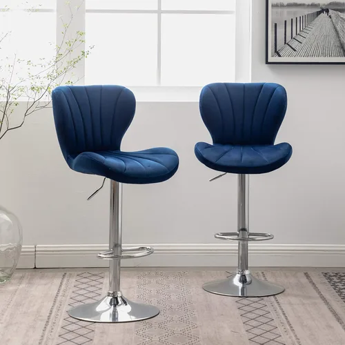 Vista 8 de Roundhill Furniture Ellston - Taburetes de bar giratorios ajustables de terciopelo, color azul, juego de 2