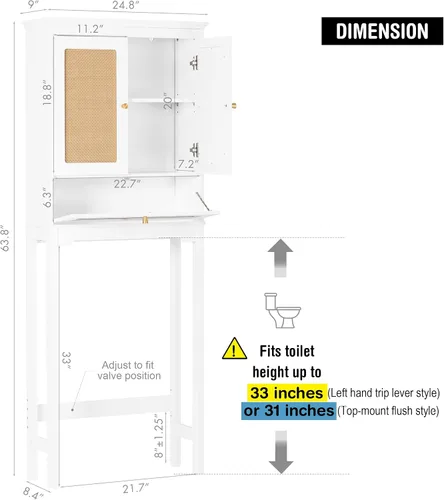 Vista 2 de Spirich Gabinete de almacenamiento sobre el inodoro con puertas de ratán