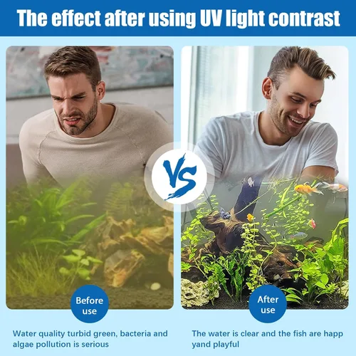 Vista 4 de TAISHAN Luz limpia para acuario, luz sumergible de 15 W con temporizador, doble tubo para acuario de agua, verde, transparente, impermeable, lámpara