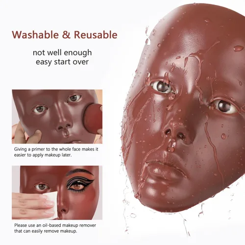 Vista 5 de Cara de práctica de maquillaje de silicona, maniquí 5D para sombra de ojos de pestañas Odorless Soft Silicone, Reusable 5000+ Times, Easy Clean