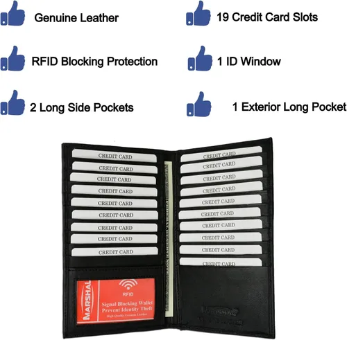 Vista 3 de Marshal Billetera de Cuero Bifold con Bloqueo RFID para Hombres y Mujeres Soporte de Cuero Genuino con 19 Ranuras, 2 Compartimentos para Billetes