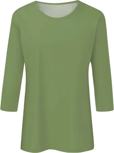 Vista 3 de Blusas casuales de verano para mujer, manga 34, cuello redondo, color sólido, lindas, ajuste holgado