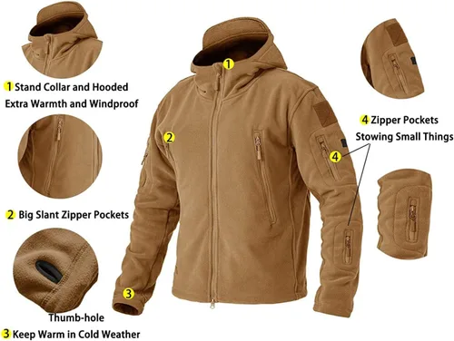 Vista 5 de BIYLACLESEN Chaquetas tácticas de forro polar Softshell para hombre con cremallera completa