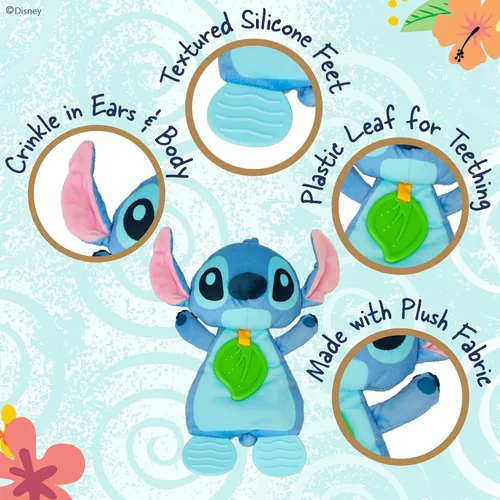 Vista 3 de Kids Preferred Disney Baby's Lilo and Stitch - Juguete sensorial de peluche y mordedor arrugado para bebés recién nacidos, niños y niñas de 10