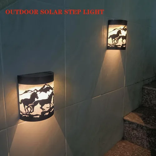 Vista 6 de Luces Solares de Pared con Forma de Caballo, Juego de 2 Luces Solares para Valla Exteriores Impermeables para Escalones de Terraza Valla Garaje