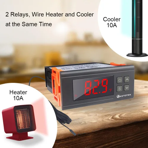Vista 4 de Controlador de la temperatura digital STC-1000 de KETOTEK. Controlador de la temperatura digital de ledes, sensor de termostato de 110V, 220V, 2