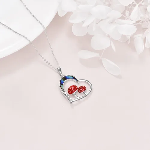 Vista 5 de YAFEINI Mushroom Necklace for Women 925 Sterling Silver Mushroom Ladybug Pendant Necklace Jewelry Gift for Girls