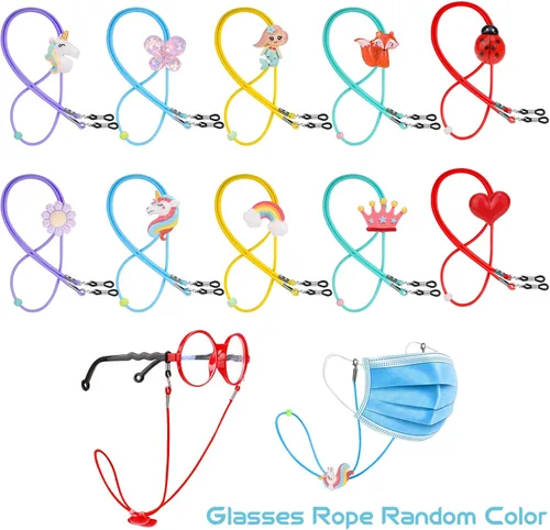 Vista 2 de Hifot Paquete de 10 correas para lentes para niñas, ajustador elástico para gafas, cordón de cadena para máscara