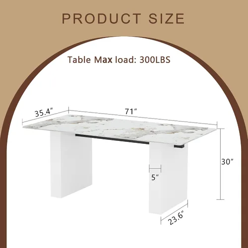 Vista 2 de Mesa rectangular grande y moderna con mesa de vidrio estampado de 0.39 pulgadas y patas de mesa grandes, adecuada para cocina, comedor y sala