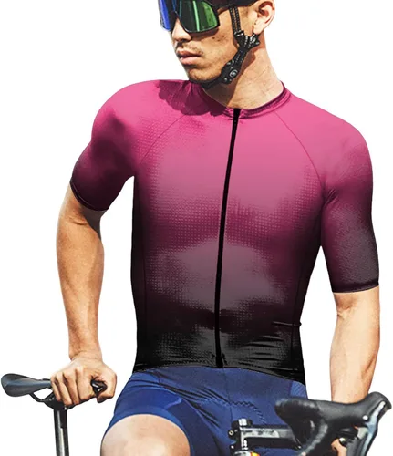 Vista 2 de Camiseta de ciclismo para hombre, diseño de jersey de manga corta, cremallera completa, camiseta básica de bicicleta de carretera, camiseta
