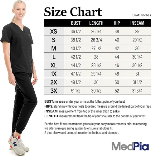 Vista 7 de MEDPIA Conjunto médico para mujeres y hombres, uniforme médico de enfermería, pantalones deportivos elásticos en 4 direcciones y 6 bolsillos