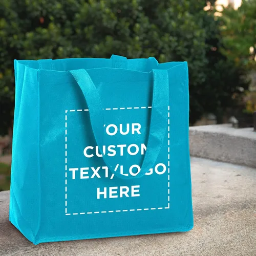 Vista 2 de DISCOUNT PROMOS Juego de 10/50/100 bolsas de tela reutilizables personalizadas, paquete a granel personalizado, plegable, lavable, bolsa de compra