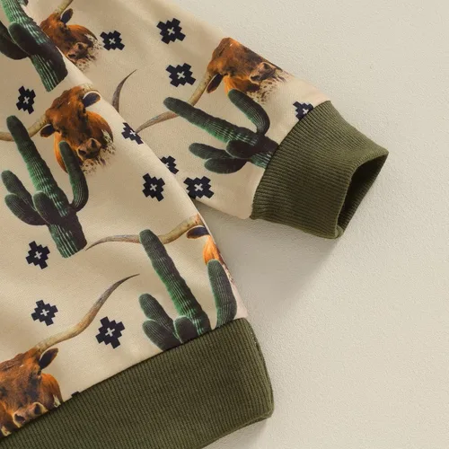 Vista 5 de WALLARENEAR Ropa occidental para bebé niño, sudadera con estampado de vaca, camisa de cuello redondo de vaquero para mamá