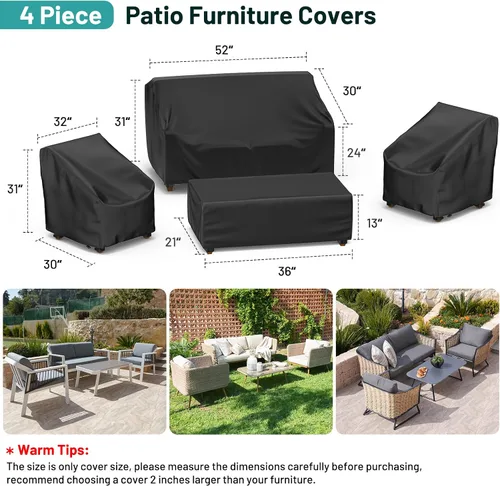 Vista 2 de Mrrihand Fundas para muebles de patio, 4 piezas, funda impermeable para muebles de exterior, incluye funda para sofá exterior, 2 fundas para sillas