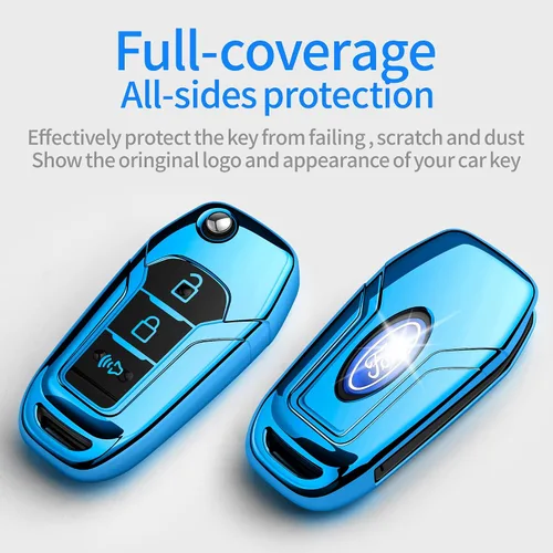 Vista 3 de Tukellen Funda para llavero Ford de TPU suave, protección completa, compatible con Ford F150 F250 F350 F450 F550 Explorer Ranger Escape Key Shell