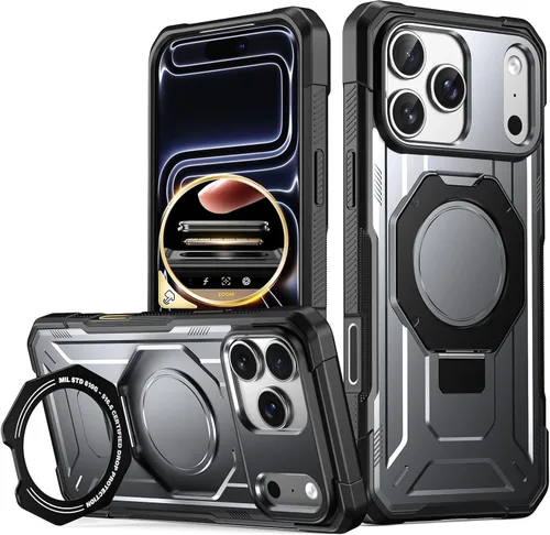 Vista 18 de Funda Poetic Spartan con soporte de anillo para iPhone 17, [Botón de control de cámara][Compatible con Magsafe], funda protectora de cuerpo