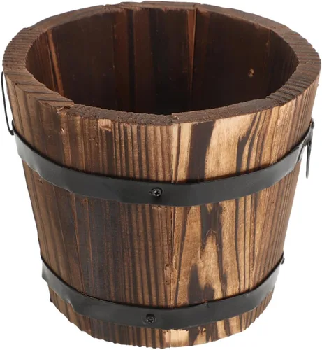 Vista 10 de DOITOOL Maceta rústica de madera en barril: cubo de madera para whisky, macetas para plantas de interior y exterior, contenedor para el hogar