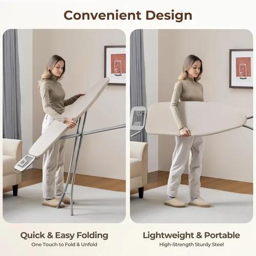 Vista 7 de Yaheetech Tabla de planchar plegable, tabla de planchar resistente con 9 alturas ajustables, cubierta de 4 capas y reposaplancha de seguridad, tabla