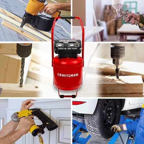Vista 9 de CRAFTSMAN Compresor de aire de 10 galones, pico de 1.8 HP, presión máxima de 150 PSI, compresor de aire portátil sin aceite con rueda, compresor
