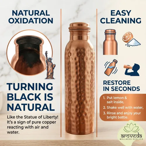 Vista 6 de Botella de agua de cobre para agua potable de 34 onzas – Botella de cobre martillado 100% puro hecho a mano, probada en laboratorio, a prueba