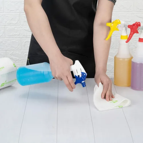 Vista 5 de RW Clean - Botellas de plástico de 25 onzas, juego de 4 botellas de spray vacías – boquillas ajustables, botella de limpieza de plástico multicolor