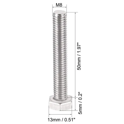 Vista 2 de uxcell Pernos hexagonales de M8x50mm Pernos de tornillo de mano izquierda hexagonal de acero inoxidable 304