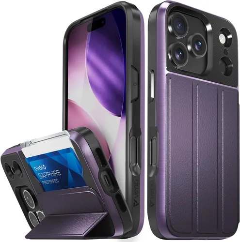 Vista 30 de VENA vCommute - Funda tipo cartera para iPhone 15, [protección contra caídas de grado militar] Funda de cuero con ranura para tarjetas con soporte