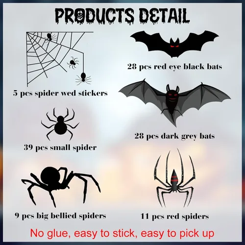 Vista 4 de 120 calcomanías de murciélago para ventana de Halloween, calcomanías de murciélago para ventana, calcomanías de vinilo no adhesivas, calcomanías