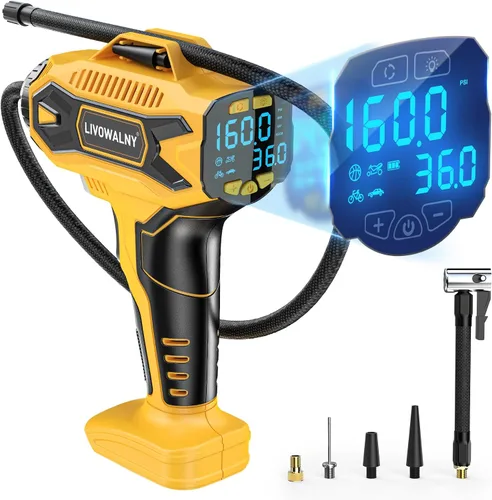 Vista 9 de LIVOWALNY Compresor de aire para inflador de neumáticos, compatible con batería Milwaukee de 18 V, bomba de aire eléctrica portátil inalámbrica