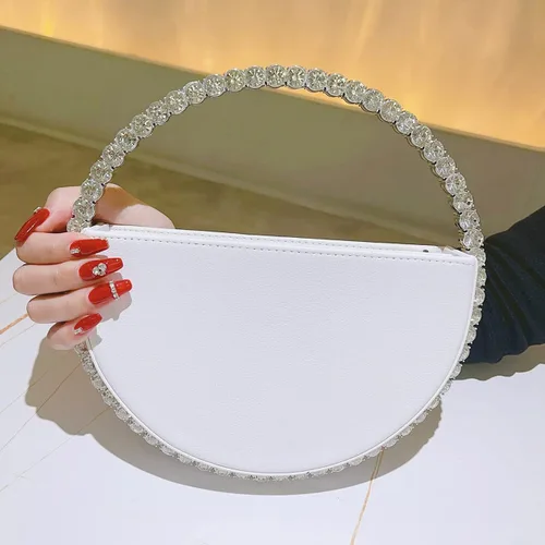 Vista 9 de ROUTENGWAIFU Bolso de noche de decoración de diamantes de imitación con purpurina redonda para mujer, bolsos elegantes para cena, fiesta, boda